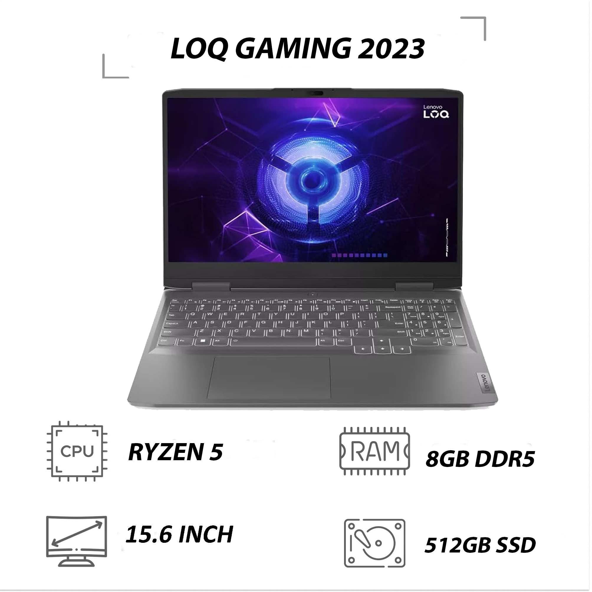 لپ تاپ استوک لنوو مدل LOQ Gaming 2023 پردازنده Ryzen 5 نسل 7